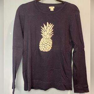 J. Crew Navy Crew Neck Knit Sweater with Pineapple Design size medium